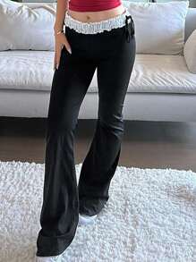 DAZY Vintage sexy taillentiefer ausgestellter Damenhose, passgenau und dehnbar - Schwarz - Übersicht 1