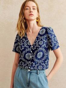 Áo len cardigan cổ chữ V thêu trơn màu xanh nước biển phong cách Pháp Retro Leisure Vacation tay ngắn cho nữ - Màu xanh hải quân - Xem 4