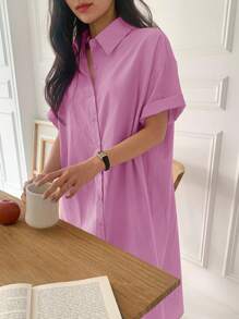 DAZY 女式宽松短袖中长衬衫裙