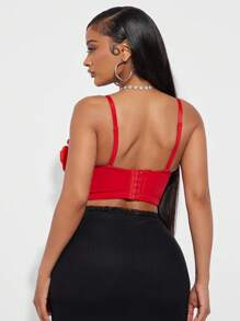 Radiana Red Floral 3D Decor Camisole Top With Adjustable Straps And Cups, Elegant For Vacation, Date, Casual, Street, Nightclub Party