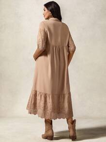 Boho Mama Locker sitzendes, lässiges Umstandskleid in Midi-Länge mit Unifarbe, einfach und bequem - Khaki - Übersicht 2