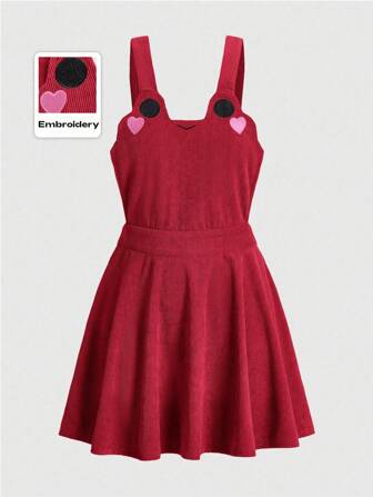 Kawaii Cute Frog Embroidered Plus Size Women Casual Strap Dress