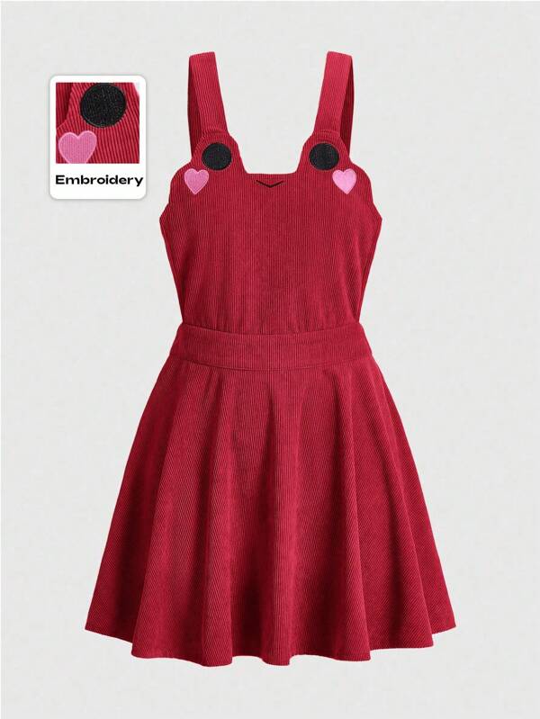 ROMWE Kawaii Cute Frog Embroidered Plus Size Women Casual Strap Dress