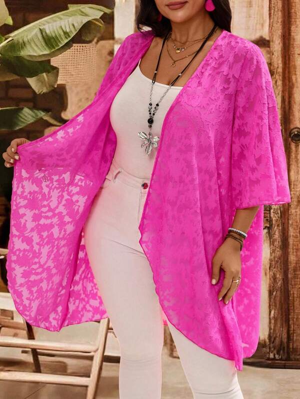 EMERY ROSE Plus-size vakantie casual effen kleur cutout design jas