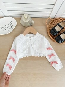 SHEIN Newborn Baby Girl Cute Versatile Knitted White Casual Minimalist Short Cardigan Sweater Baby Girl White Shrug Baby Girl Knit Shrug Baby Girl Sweater Toddler Girl Sweater Baby Girl White Cardigan Autumn Winter Clothes For Girl