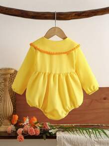 SHEIN Vintaside Kids Baby Girls Autumn And Winter Pastoral Exquisite Embroidery Flower Pattern Lapel Long Sleeve Bodysuit