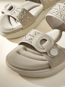 CUCCOO EASI Women's 2025 New Summer Casual Sports Sandals, Rhinestone Decor Soft Bottom Thick Sole Sandals