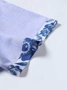 Manfinity RSRT Men's Summer Floral Print Patchwork Short Sleeve Button-Up Shirt - Purple - View 3