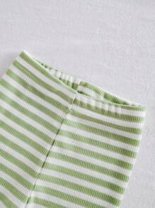 SHEIN Vintaside Kids Baby/Toddler Girls 0-3Y Spring/Summer Casual Home & Outdoor Cute Fruit Pear Print Crew Neck Long Sleeve Sweatshirt + Ribbed Leggings 2Pcs Outfits Set Fall Winter - Green - View 5