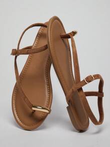 SHUZIA Women Comfortable Round-Toe Flat Sandal With Thin-Strap And Toe Ring For Daily Wear & Vacation - Camel - View 3