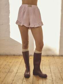 Aralina Pantalones cortos con cintura alta y volantes, estilo vintage Y2K, perfectos para el otoño, el verano, las vacaciones en la playa y el aeropuerto