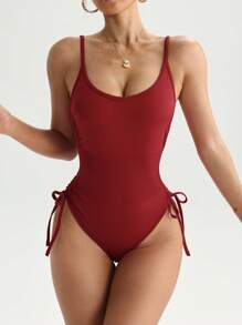 Dewbera Solid Color Side Drawstring Strap Jumpsuit For Sports