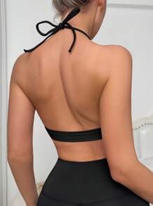 EasyFave 1pc Women's Seamless Lightly Lined Underwire-Free Minimizer Bra, Halter Style Sexy Back Design Black Bra Push Up Bikini Inserts Push Up Tops With Built In Bra Chest Cushion Bra Inserts Push Up Bra Inserts Bra With Inserts - Black - View 2