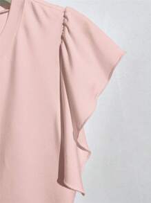 SHEIN Privé 女士 3D 玫瑰装饰圆领纯色 T 恤 - 淺粉色 - 查看 6