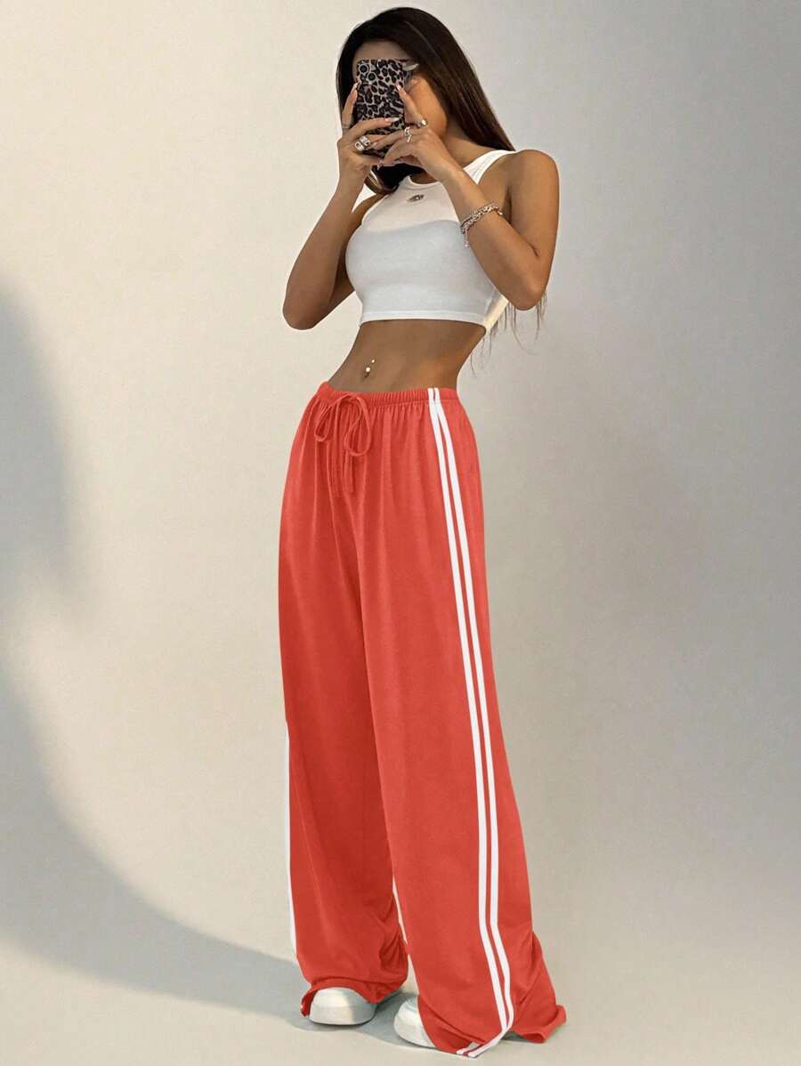 StreetHx 抽绳直筒休闲运动裤，简约时尚，适合日常穿着 - 橘色 - 查看 1