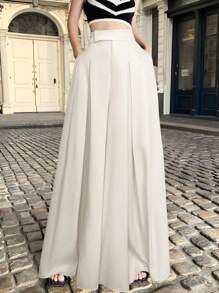 SHEIN EZwear 女士休闲褶皱阔腿杏色西装裤 - 杏色 - 查看 6