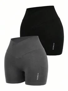 Easithlete 2 Pcs Seamless High Elastic Criss-Cross Waist Yoga Sports Shorts Workout Short High Waist Workout Shorts Lifting & Shaping Gym Sports Shorts