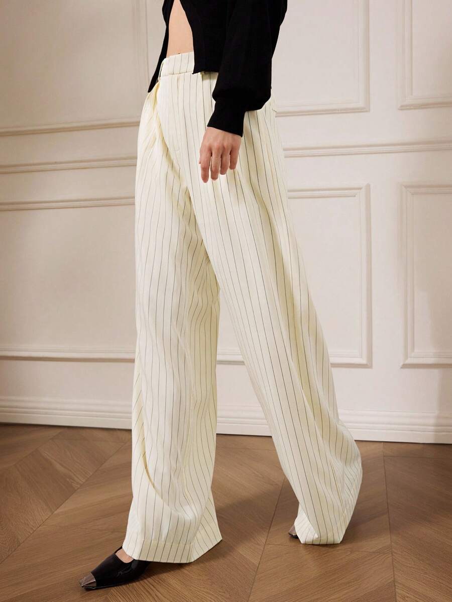 Briarwyn 女士休闲条纹印花斜口袋褶皱宽松阔腿裤，女式秋季裤子，女式冬季裤子，返校裤，女式教师裤，复古女装，老钱风格