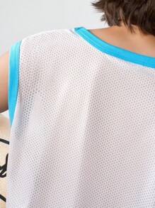 JNSQ Tween Boy Back To School Outdoor Sports Loose Fit Vest, Children's Round Neck Contrast Color Splicing Front Graphic Print Outdoor Sports Loose Fit Vest Top