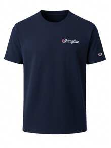 Champion 男士休闲字母印花圆领短袖T恤，夏季 - 藏蓝色 - 查看 4