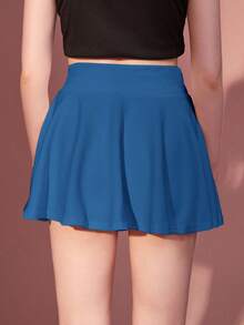 ROMWE Women's Casual Solid Color Mini Skirt - Blue - View 2