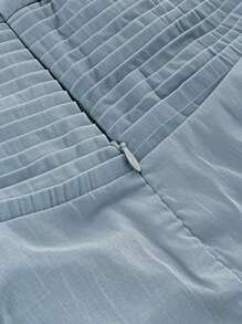 INAWLY Women Solid Color Stand Collar Sleeveless Ruched Back Fashion Elegant Mini Dress