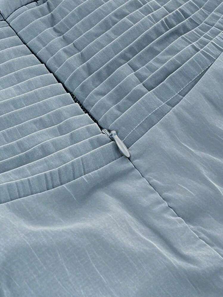INAWLY Vestido Elegante de Mini Comprimento de Cor Sólida com Gola Alta, Sem Mangas e Pregas nas Costas, Moda Elegante - Azul - Visão 3