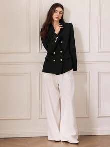 Briarwyn 女士优雅通勤纯色双排扣西装外套，秋季女士，冬季女士，老款风格，返校，复古女士，女士教师，冬季夹克 - 黑色 - 查看 2