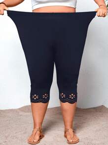 SHEIN CURVE+ Quần legging bó sát màu đen khoét lỗ cỡ lớn dành cho nữ Quần legging Capri cỡ lớn Quần legging Capri dành cho nữ Quần capri cong cỡ lớn dành cho nữ Quần capri co giãn cao - Màu xanh hải quân - Xem 7