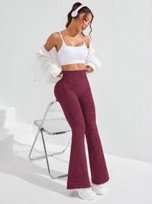 Core Rhythm Quần legging thể thao yoga cạp cao không đường may cho nữ - Màu Đỏ Sâu - Xem 3
