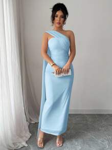 Elenzga 女士优雅露肩露背连衣裙，派对装，修身腰部，春夏季 - 藍色 - 查看 3