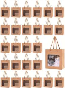 1/5/10个装牛皮纸礼品袋，带PVC透明窗口和手柄，礼品包装袋，派对礼品，珠宝制作展示，包装用品，非常适合生日婚礼派对花店花束，周年纪念，结婚礼物，父亲节，母亲节礼品袋，节日礼品袋，派对礼品袋，工艺手提包，礼品袋创意，礼品袋DIY，生日派对礼品袋，玩偶礼品盒，圣诞节用品学校