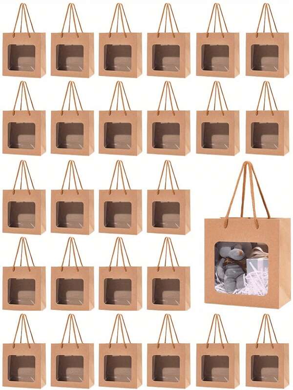 1/5/10pcs Kraft Paper Gift Bags With PVC Transparent Window And Handle, Gift Packaging Bags, Party Gifts, Jewelry Making Display, Packaging Supplies, Perfect For Birthday Wedding Party Flower Shop Bouquet, Anniversary, Wedding Gifts, Father's Day, Mother's Day Gift Bags,Festive Gift Bags, Party Gift Bags,Craft Handbags,Gift Bags Ideas,Gift Bags Diy,Gift Bags For Birthday Parties,Doll Gift Box,Christmas Suplies School