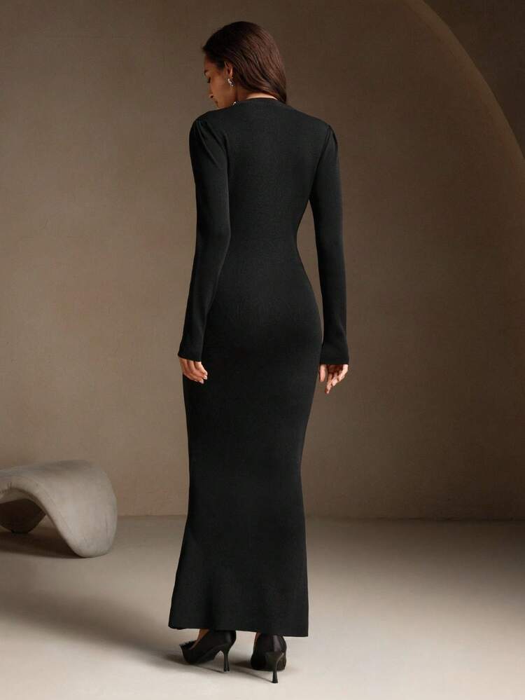 Elegant Floral Pearl Knit Sweater Dress, Suitable For Fall, Winter, New Year, Party, Wedding