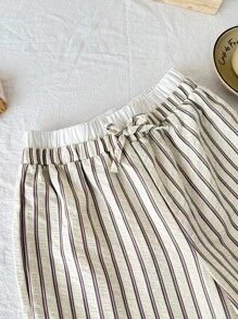 SHEIN Tween Girls' Loose Casual Comfortable Patchwork Contrast Color Striped Pants Fall Winter - Apricot - View 5