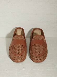 SHUZIA Fashionable & Versatile Crochet Raffia Loafers, Casual Ladies Flat Shoes - Maroon - View 6