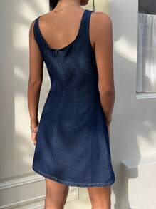 Siren Gaze 女士休闲时尚日常束腰无袖牛仔连衣裙 - 藍色 - 查看 2