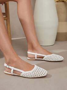 Solezae 女士尖头舒适柔软 PU 一脚蹬平底鞋 - 白色 - 查看 3
