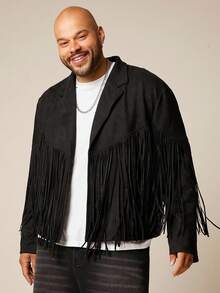 EASEVO 大码男士休闲仿麂皮绒长袖夹克，秋冬，垃圾摇滚 - 黑色 - 查看 4