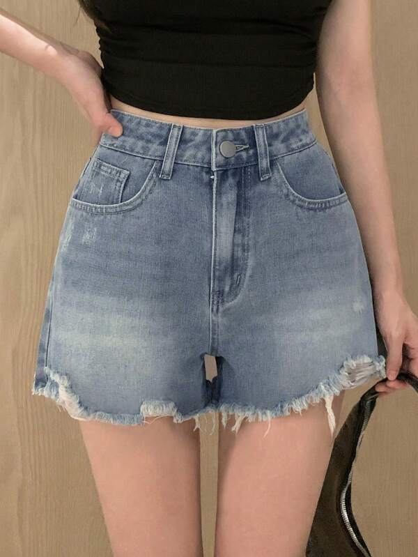 DAZY Women'S Frayed Denim Shorts