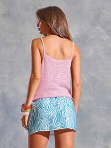 MUSERA 圆领吊带亮片上衣，春夏伊比沙岛Y2K酷女孩节日锐舞度假俱乐部可爱秋季闪亮别致毛衣嘉年华假期 - 粉色 - 查看 4