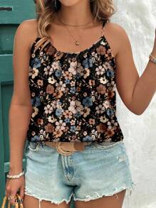 SHEIN CURVE+ Plus Size Women Casual Floral Print Cami Tank Top For Summer