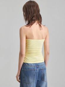 Ontre 2025 Sommer & Herbst Damen Lässig einfarbiges Trägertop mit Rückenausschnitt, enge Passform, elegantes ärmelloses Shirt für Musikfestivals, Partys, Basics, Schulterfreie Bluse, Business Lässig