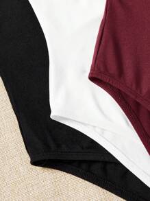 SHEIN EZwear 3pcs/Pack Women Black, White, Maroon Turtleneck Bodysuit Bodysuit, Casual Fitted Bodysuit Suitable For Summer