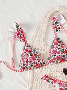 Swim Mod Damen 3-teiliges Set mit Strandtasche, bedrucktem Muster, einfachem Dreieck Bikini Badeanzug