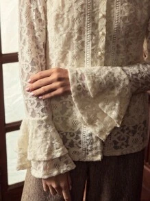 ZEYLAH LACE BUTTON UP BLOUSE - White - View 2