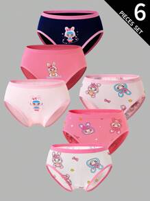 6 件套少女可爱心形格子印花内裤，100% 纯棉连帽内衣，/青春期前 V 返校时尚 - 彩色 - 查看 9