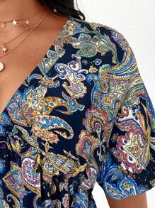 SHEIN LUNE 喇叭下摆收腰加大码连衣裙 乡村音乐会服装 毕业服装 女士夏季服装 女士早午餐服装 母亲节教堂服装 - 藏蓝色 - 查看 3