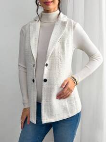 SHEIN 孕妇格纹双排扣无袖休闲夹克 - 白色 - 查看 4