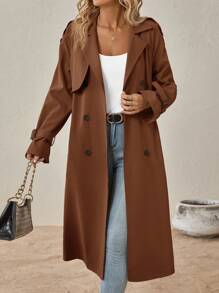 SHEIN Clasi Casaco Casual Cor Sólida com Abotoamento Duplo, Primavera/Outono